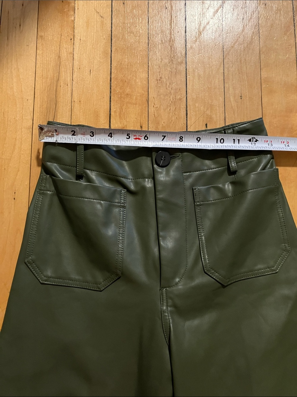Maeve Colette Wide Leg Faux Cegan Leather Olive Green Cropped Pants 26 Tall - Picture 6 of 11